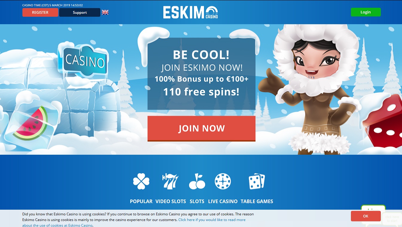 Eskimo Casino Screenshot Home Pagina