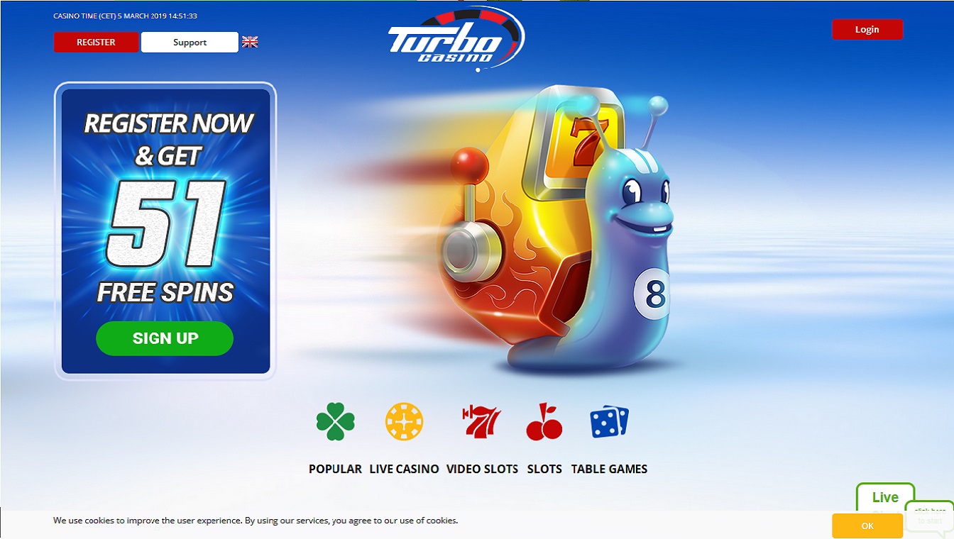 Turbo Casino Screenshot Home Pagina